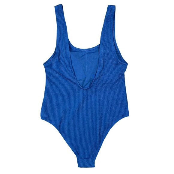 H&M Blue NWT High Leg One PiecePadded Cup Ribbed Swimsuit Size M - Picture 2 of 6